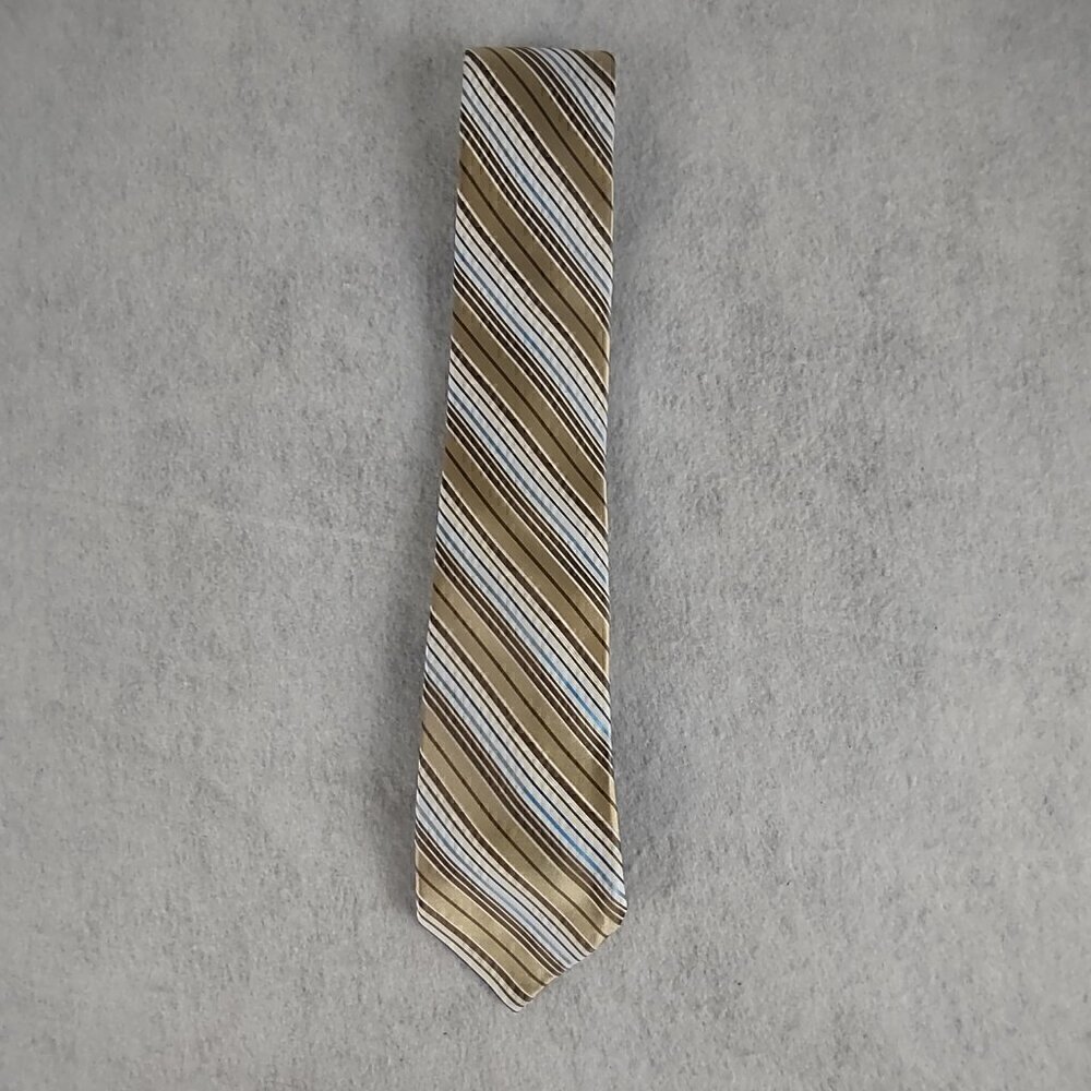 Croft & Barrow Men's Brown, Tan, Silver, Blue, White, 100% Silk Striped Necktie